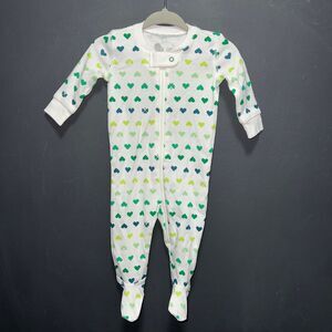 Primary Brand Footed Sleeper Pajamas Infants 0-3m Green White Heart Print